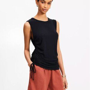 NWT Loft Side Tie Linen Blend Tank Top Womens Sz S Black Classy Chic Sleeveless